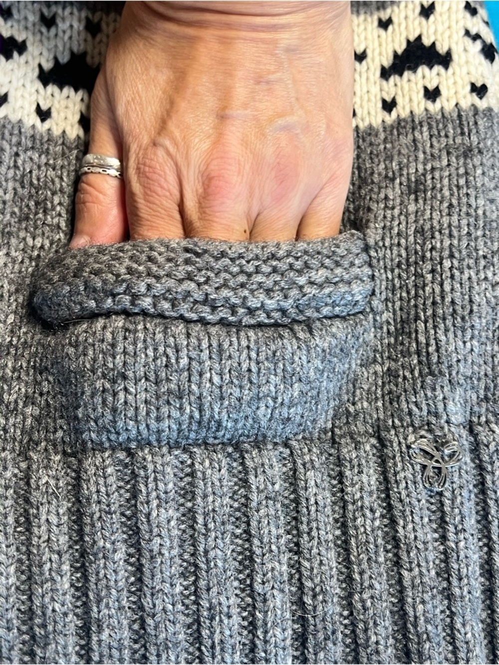 TNA Sea to Sky Cowichan Style Intarsia Lambswool Shawl Collar Sweater L - Picture 13 of 16